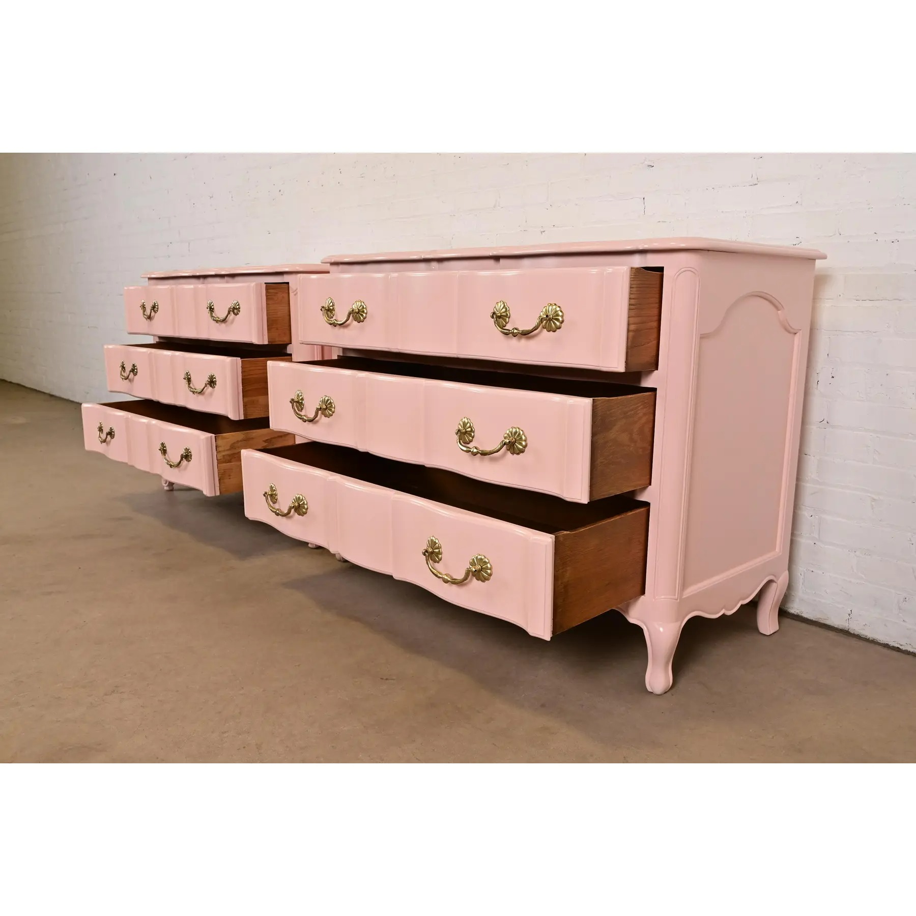 French Provincial Louis XV Pink Lacquered Dresser Chests, Newly Refinished - Image 7