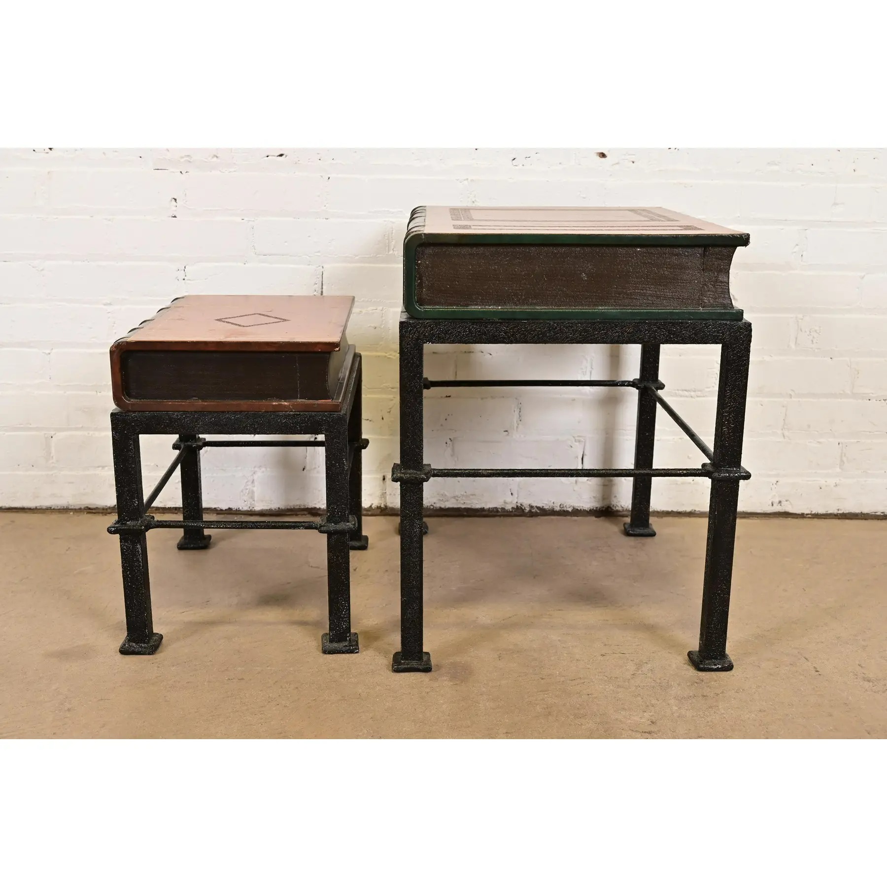 Maitland Smith Trompe l'Oeil Leather Book Nesting Tables, Set of Two - Image 10
