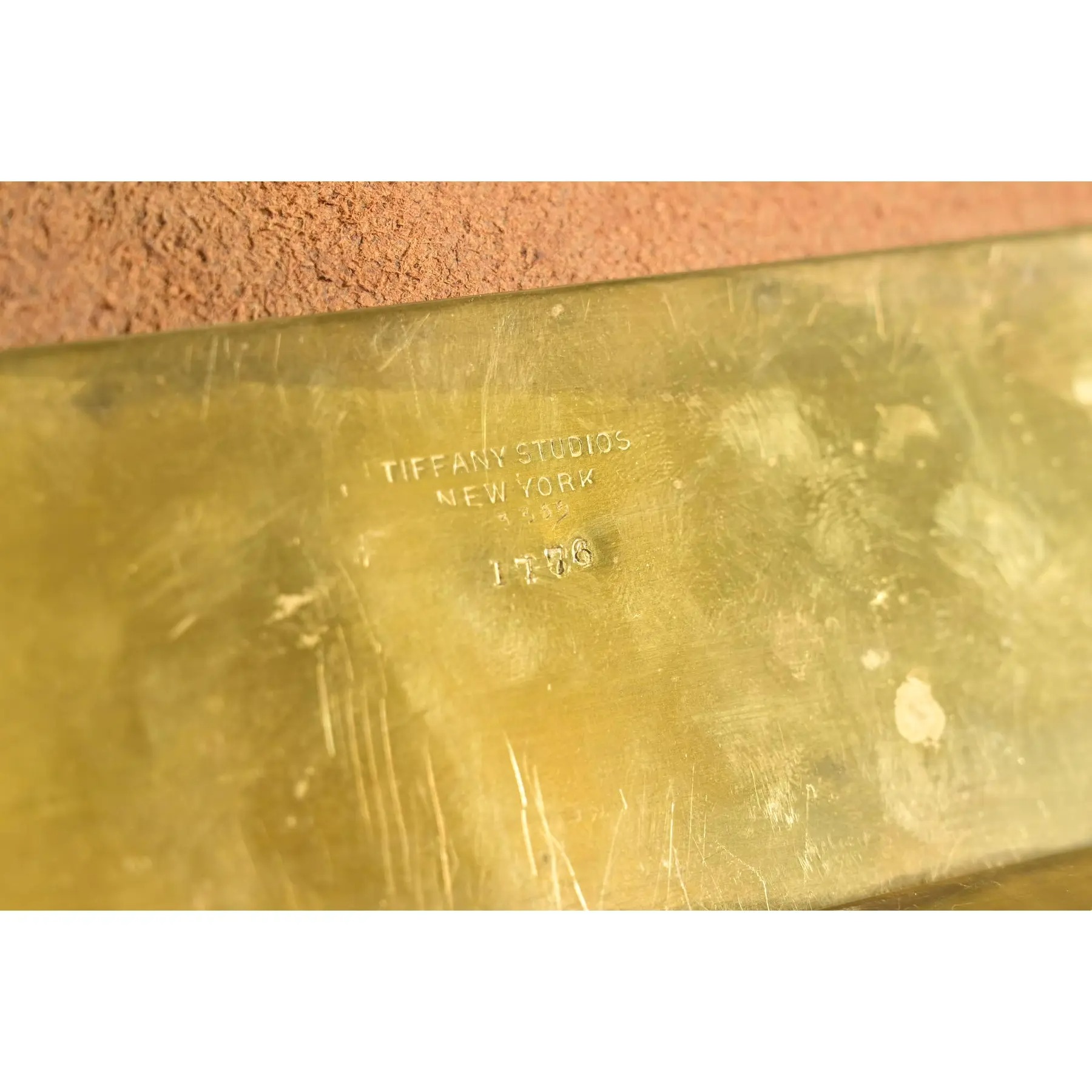 Tiffany Studios New York "Adam" Bronze Doré Blotter Ends With Leather Desk Blotter - Image 9