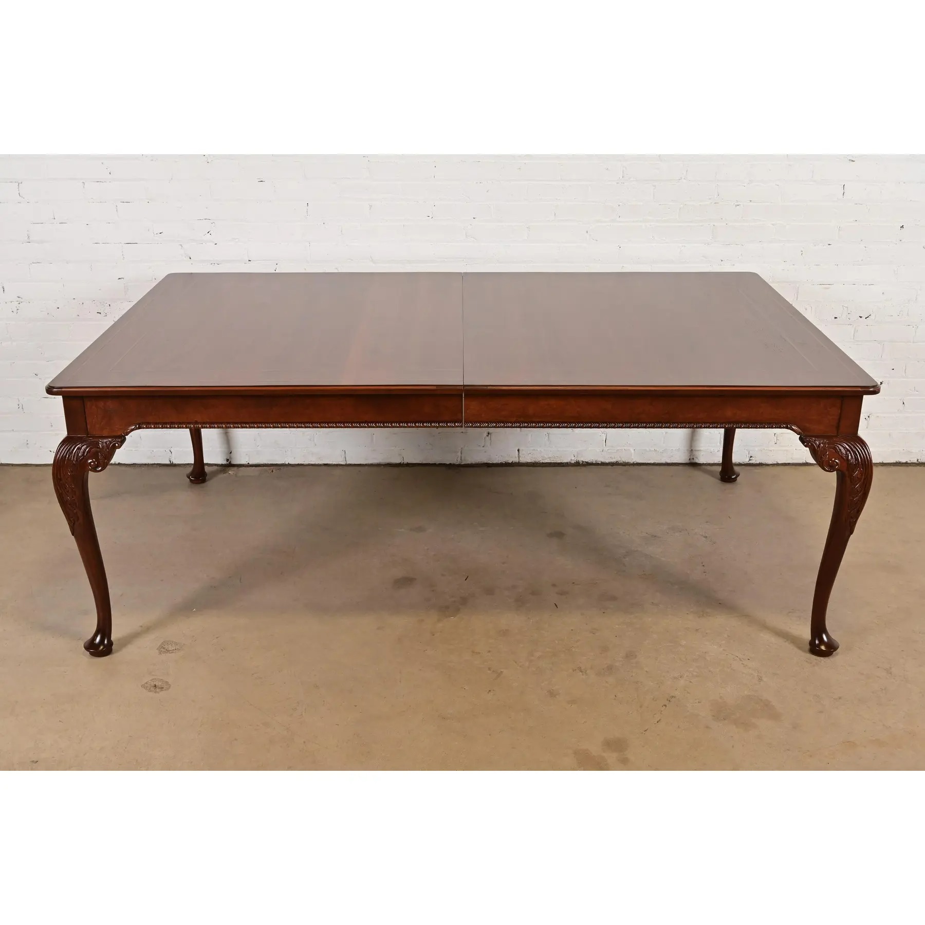 Baker Furniture Stately Homes Chippendale Burled Walnut Extension Dining Table, Newly Refinished - Image 5