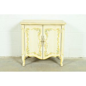 Drexel Heritage French Provincial Louis XV Cream Lacquered Paint-Decorated Nightstand, 1970s