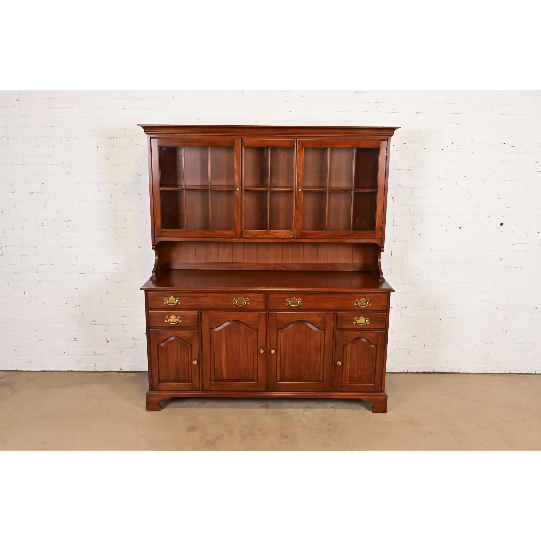 Henkel Harris American Colonial Solid Cherry Wood Breakfront or Sideboard Buffet With Hutch Top, 1977 - Image 2