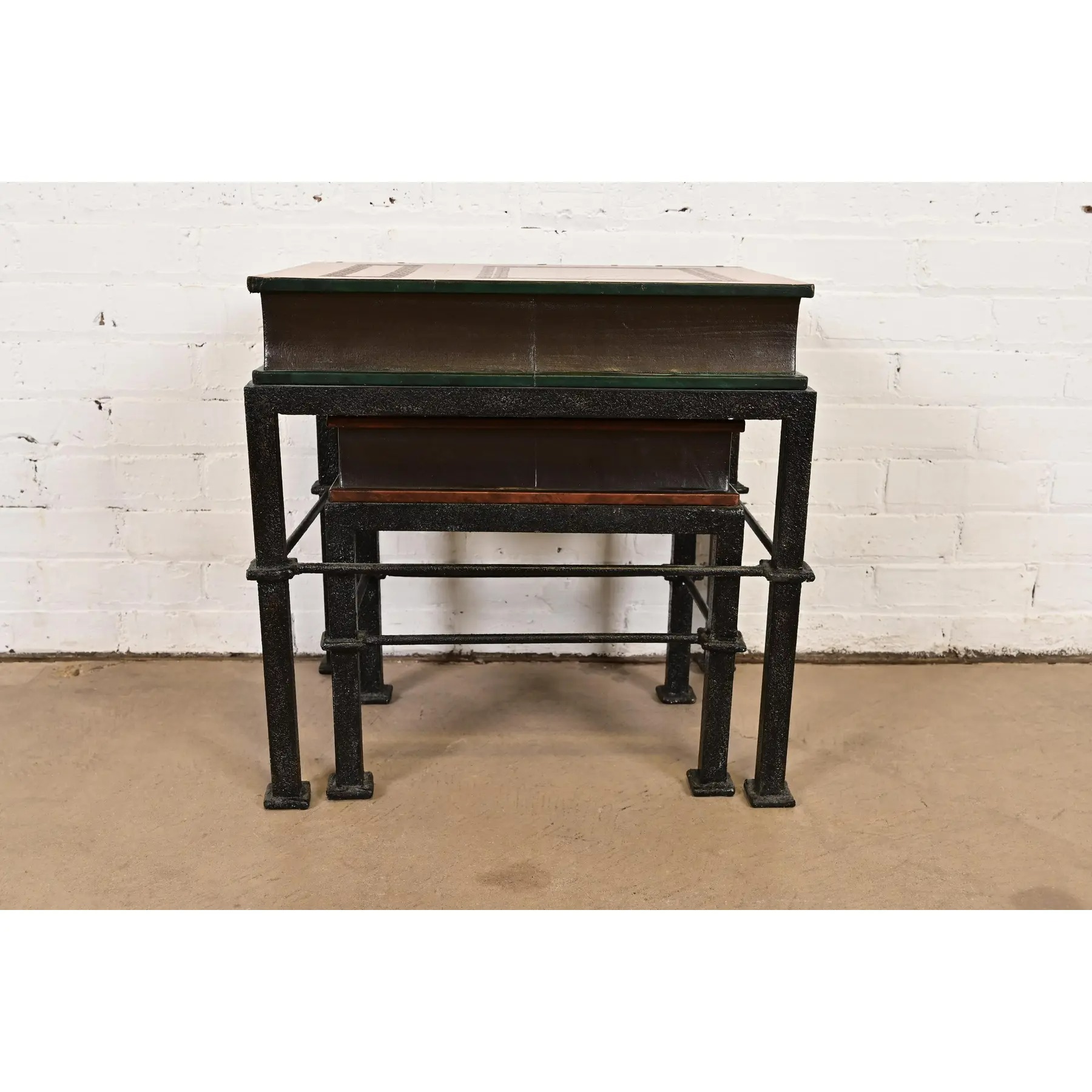 Maitland Smith Trompe l'Oeil Leather Book Nesting Tables, Set of Two - Image 11