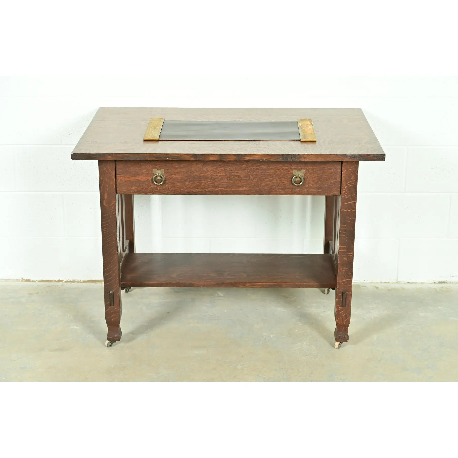 Tiffany Studios New York "Adam" Bronze Doré Blotter Ends With Leather Desk Blotter - Image 11