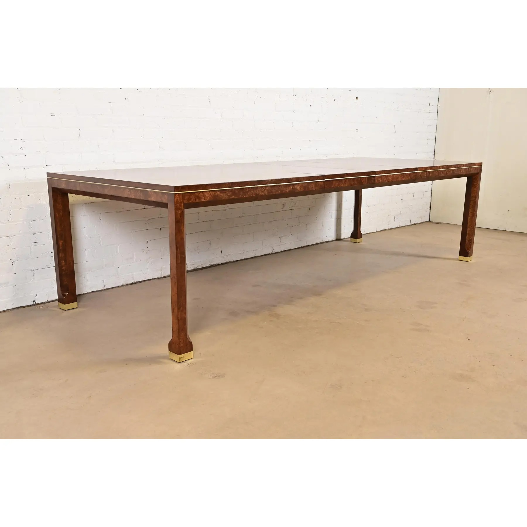 William Doezema for Mastercraft Mid-Century Modern Burl Wood Extension Dining Table, Newly Refinished - Image 4