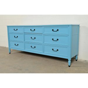 Baker Furniture French Regency Louis XVI Cerulean Blue Lacquered Dresser or Credenza, Circa 1960s