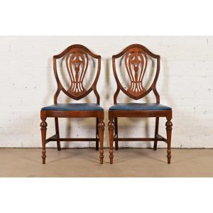 Baker Furniture Style Federal Carved Mahogany Shield Back Side Chairs or Dining Chairs, Pair
