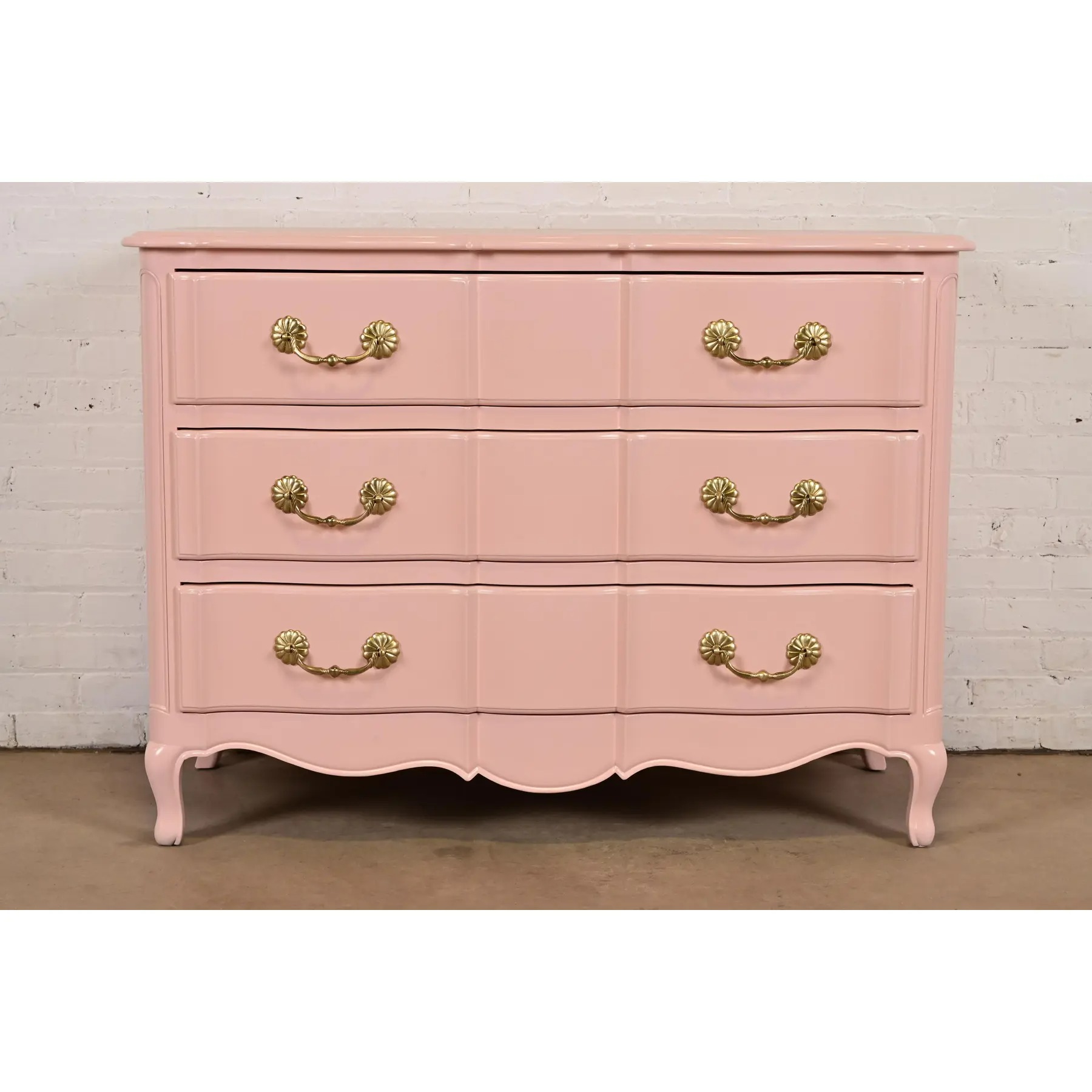 Cassard Romano French Provincial Louis XV Pink Lacquered Dresser Chest, Newly Refinished