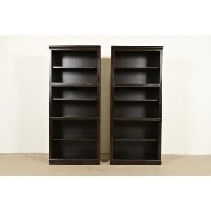 Ethan Allen Arts & Crafts Shaker Dark Cherry Wood Tall Bookcases, Pair