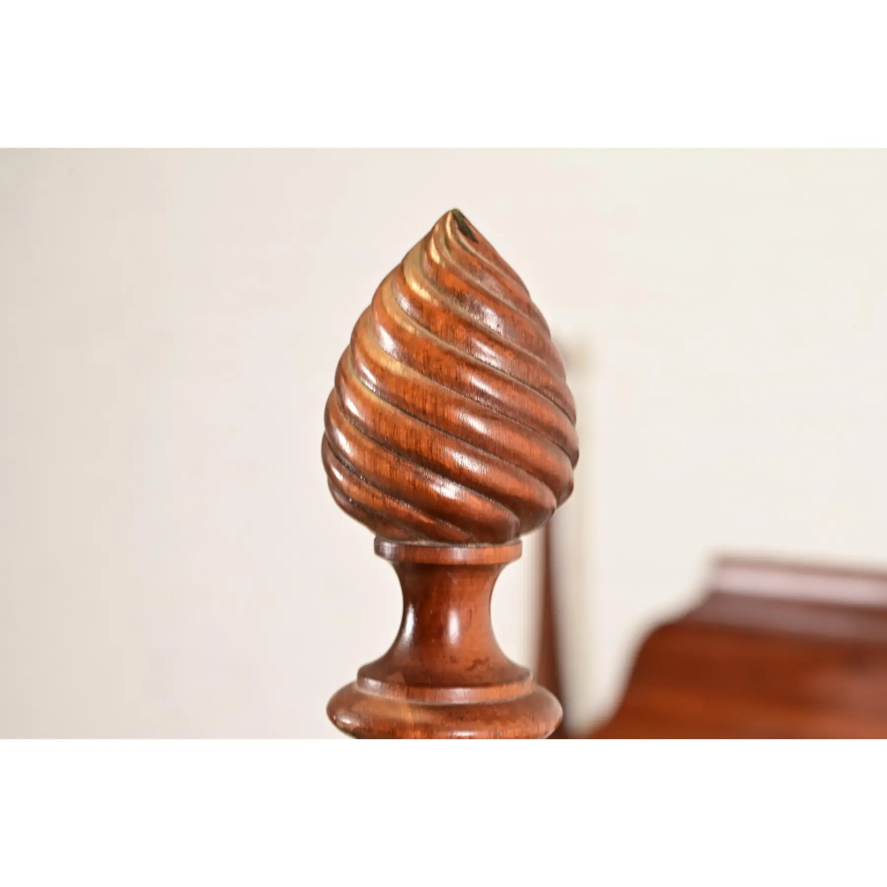 Ethan Allen Georgian Carved Solid Cherry Wood King Size Poster Bed - Image 7