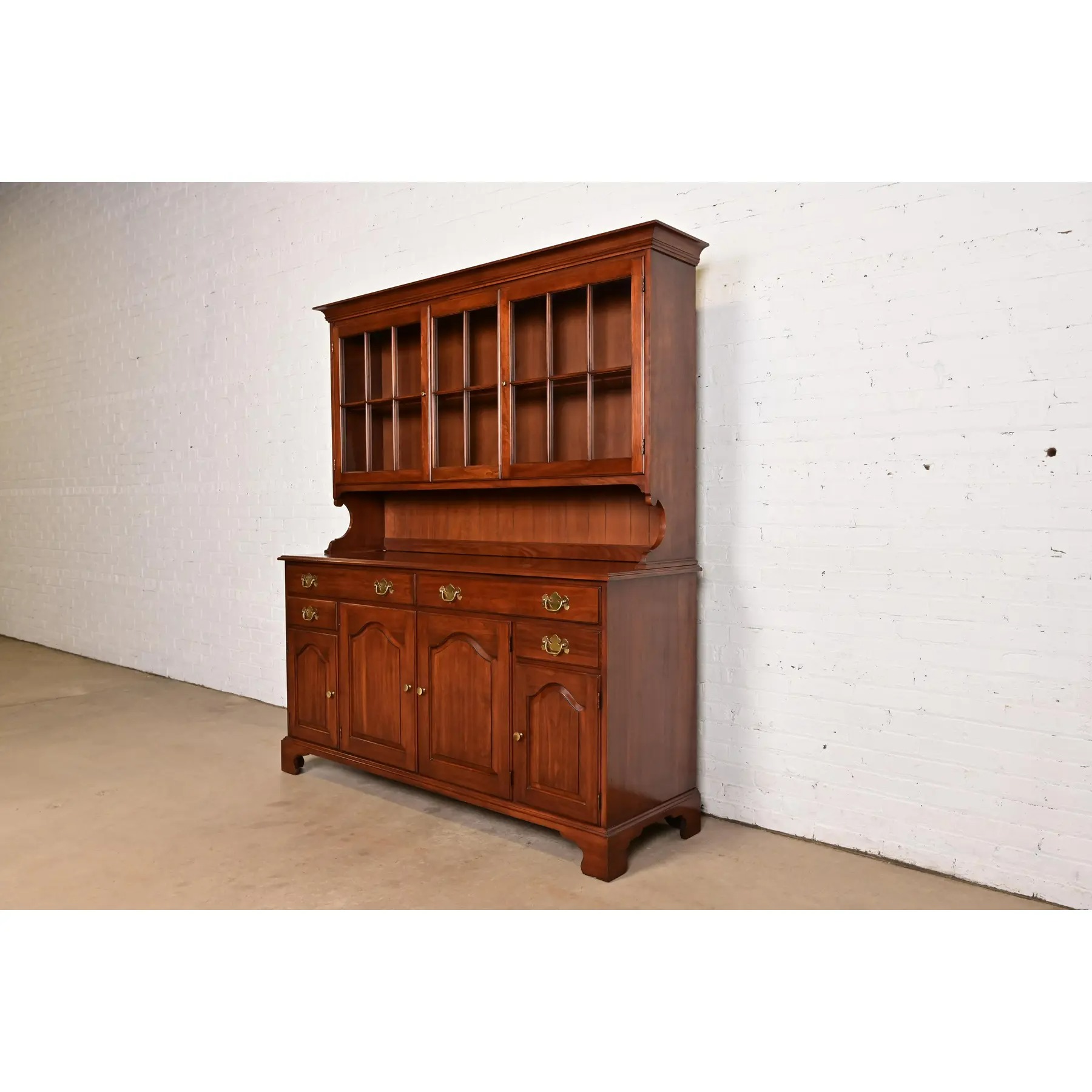 Henkel Harris American Colonial Solid Cherry Wood Breakfront or Sideboard Buffet With Hutch Top, 1977 - Image 3