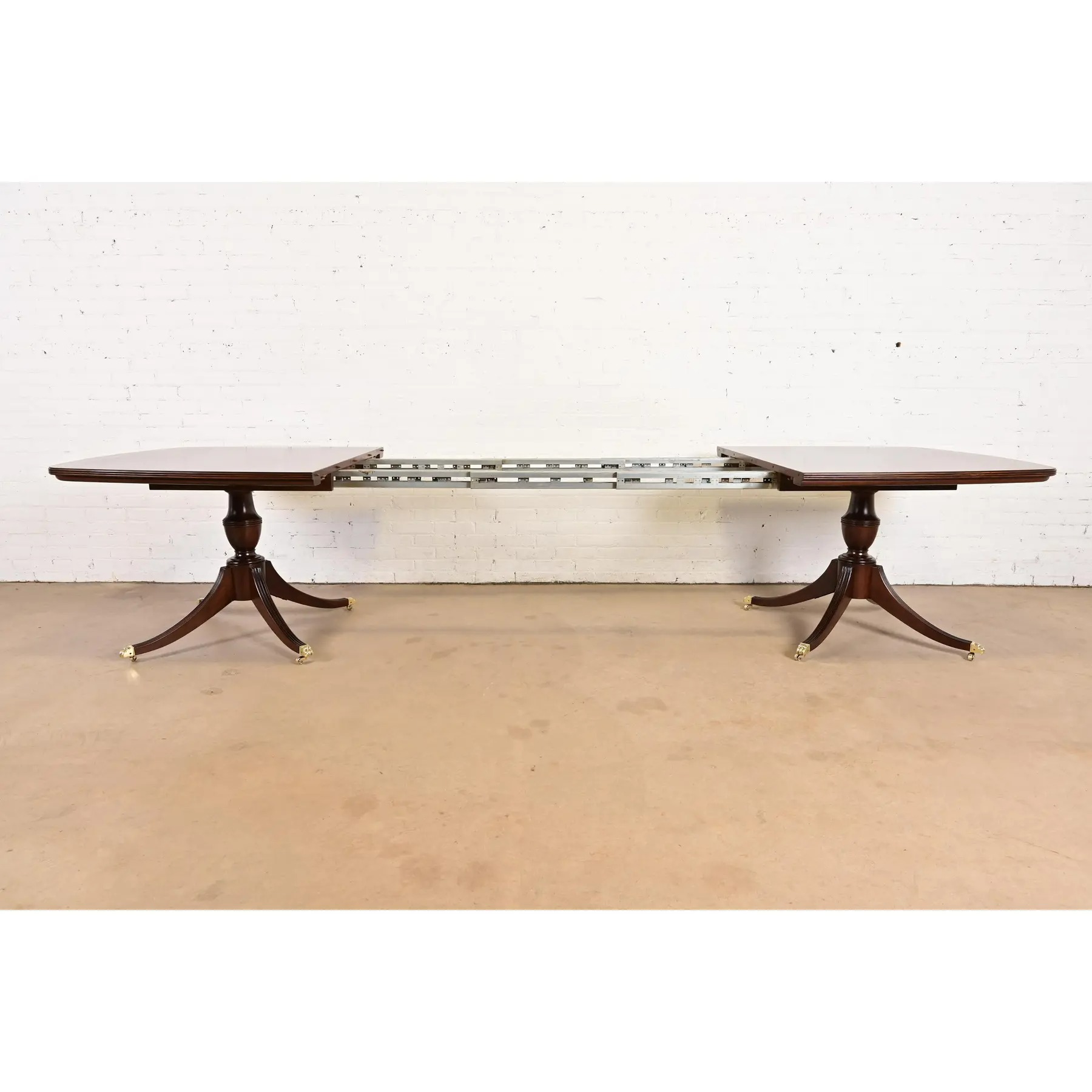 John Widdicomb Georgian Banded Mahogany Double Pedestal Extension Dining Table, Newly Refinished - Image 6