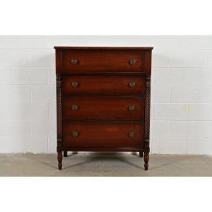 Kindel Furniture American Empire Carved Mahogany Four-Drawer Highboy Dresser, Circa 1960s
