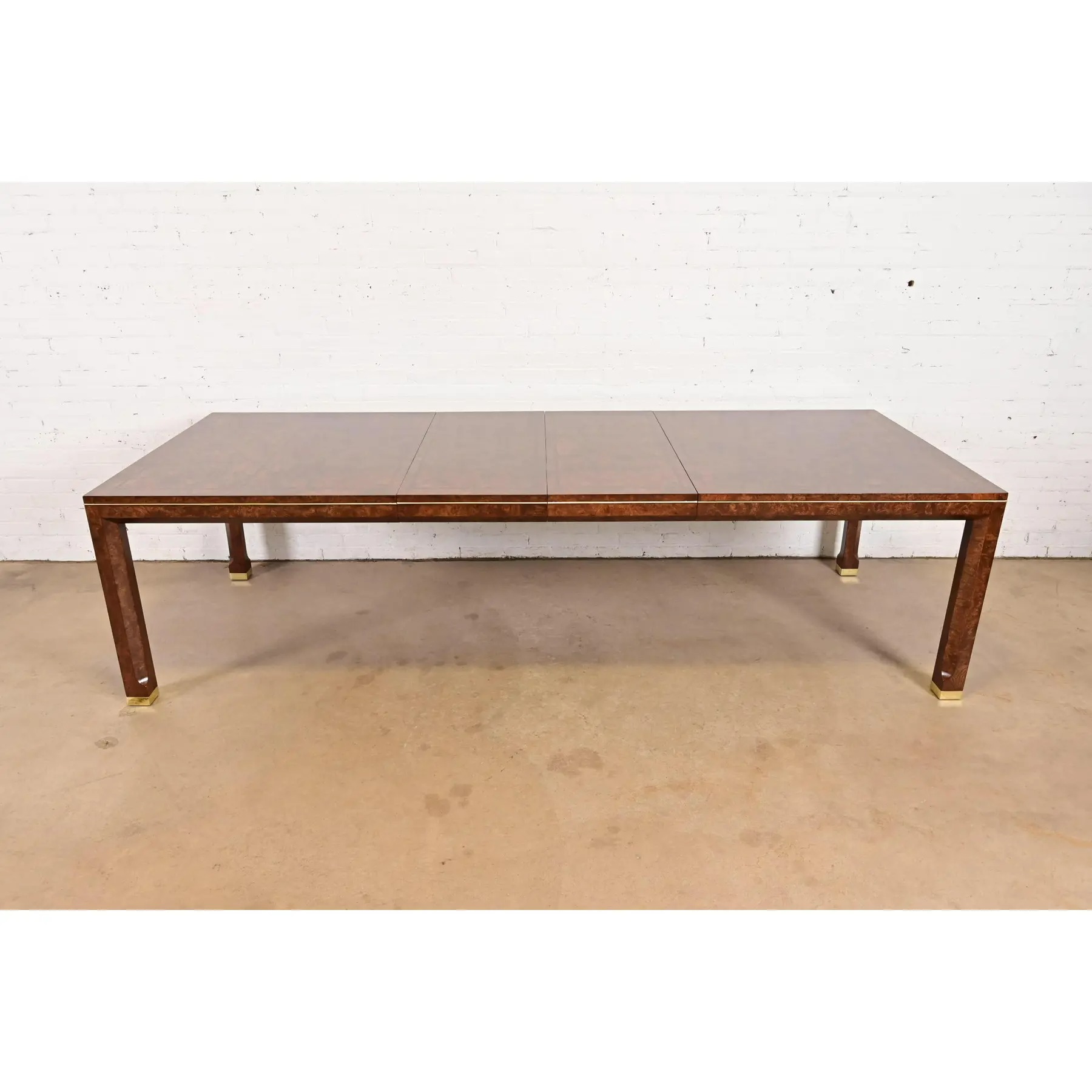 William Doezema for Mastercraft Mid-Century Modern Burl Wood Extension Dining Table, Newly Refinished - Image 2