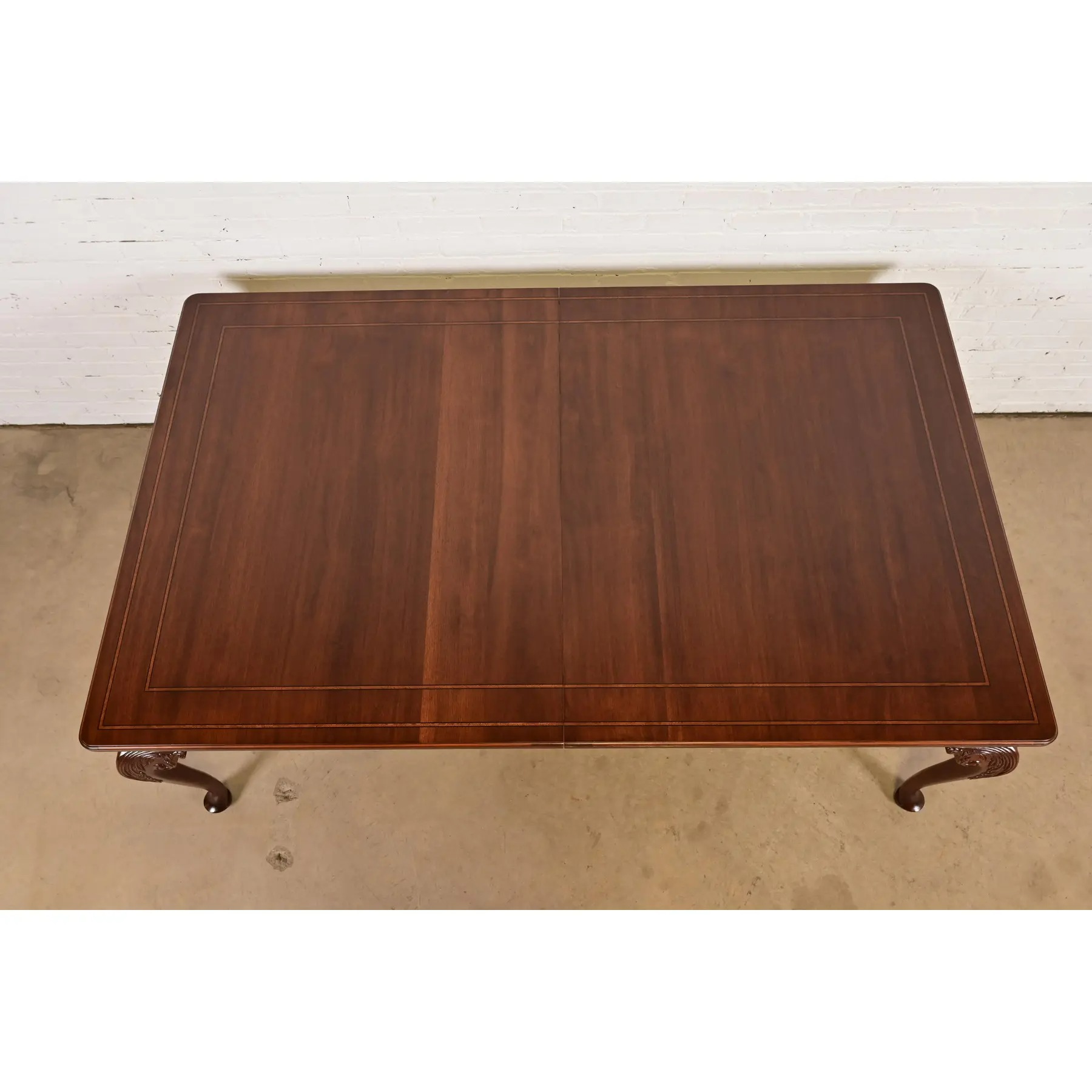 Baker Furniture Stately Homes Chippendale Burled Walnut Extension Dining Table, Newly Refinished - Image 8