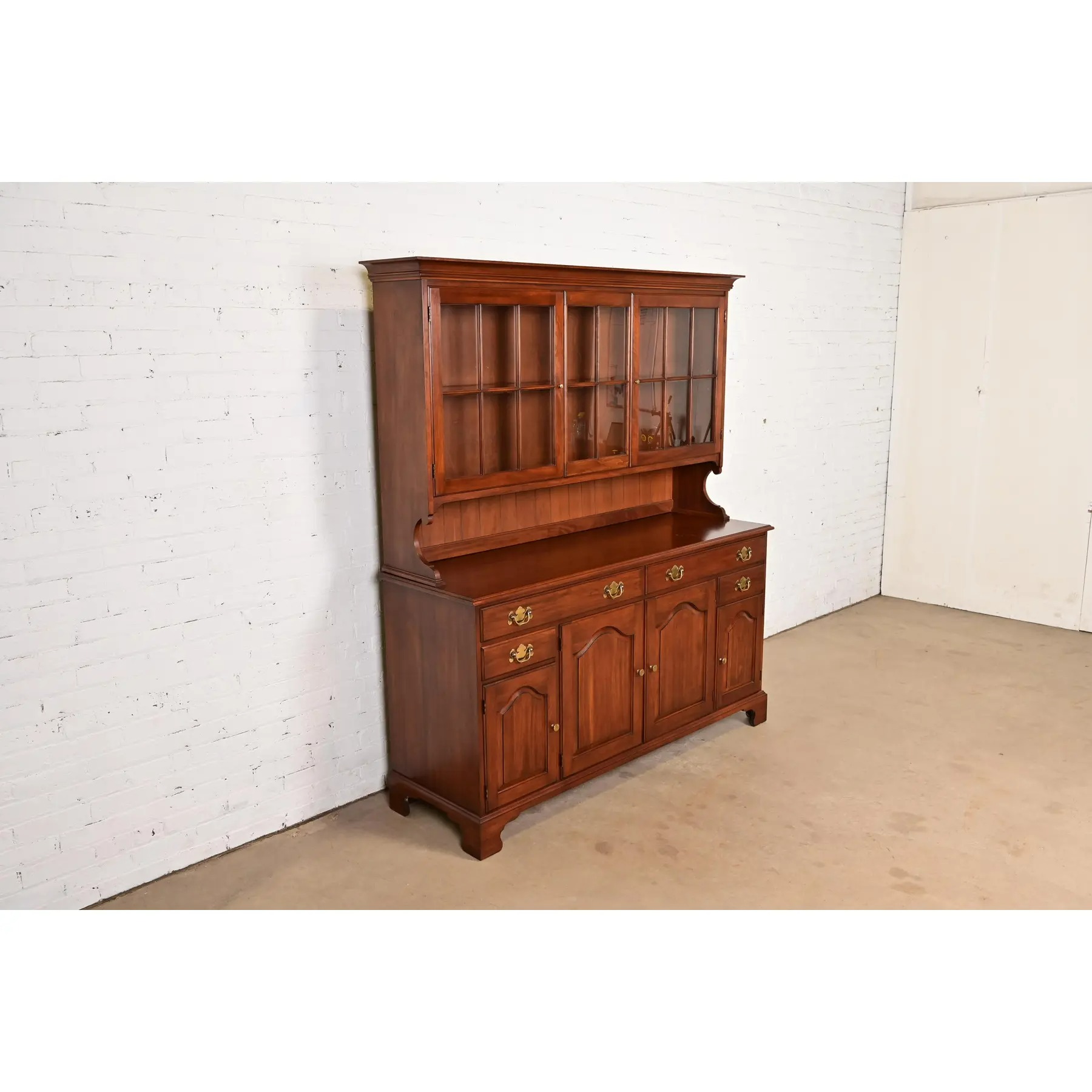 Henkel Harris American Colonial Solid Cherry Wood Breakfront or Sideboard Buffet With Hutch Top, 1977 - Image 4
