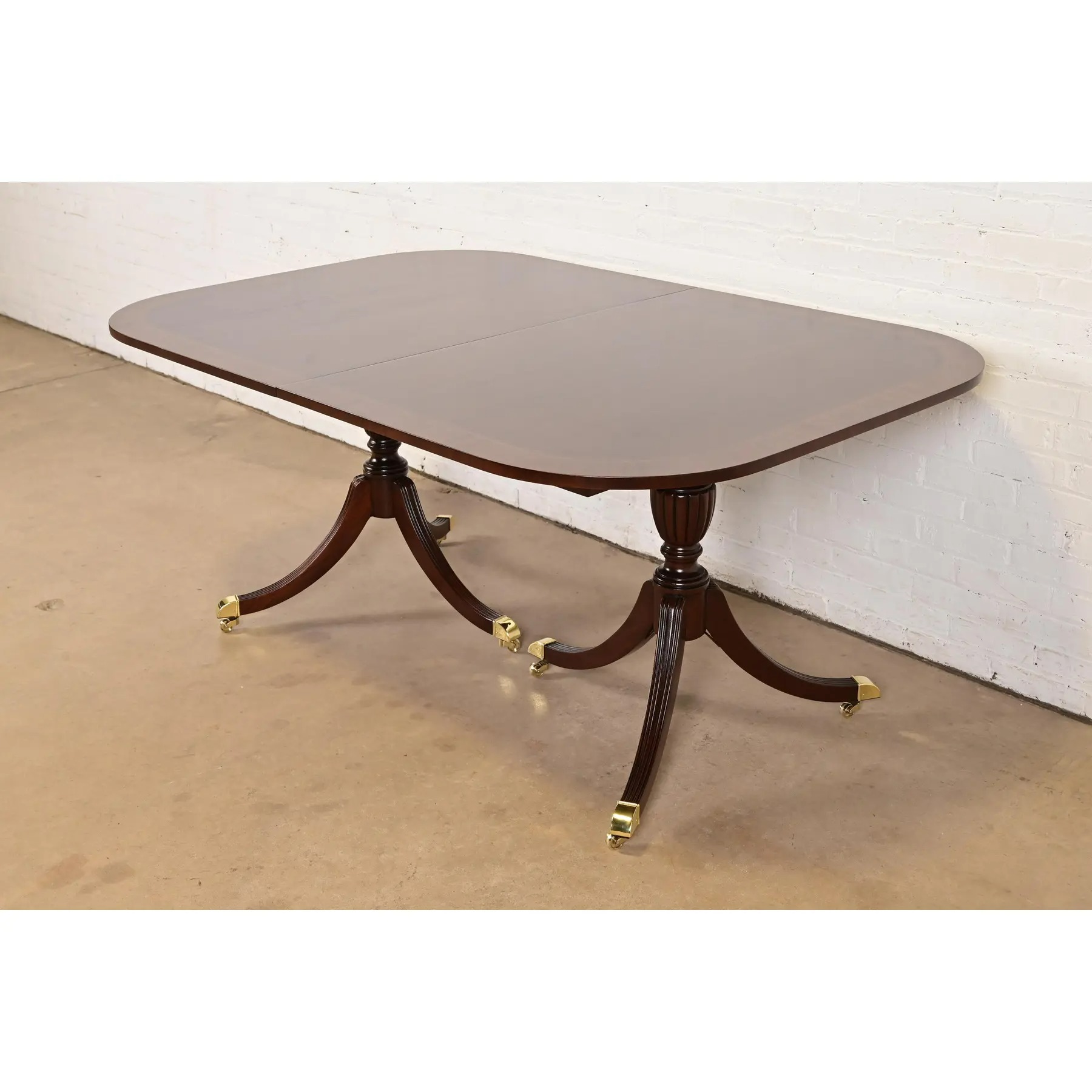 Councill Furniture Georgian Banded Mahogany Double Pedestal Extension Dining Table, Newly Refinished - Image 8