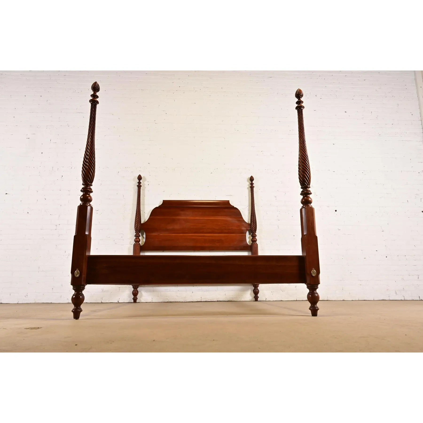 Ethan Allen Georgian Carved Solid Cherry Wood King Size Poster Bed - Image 9