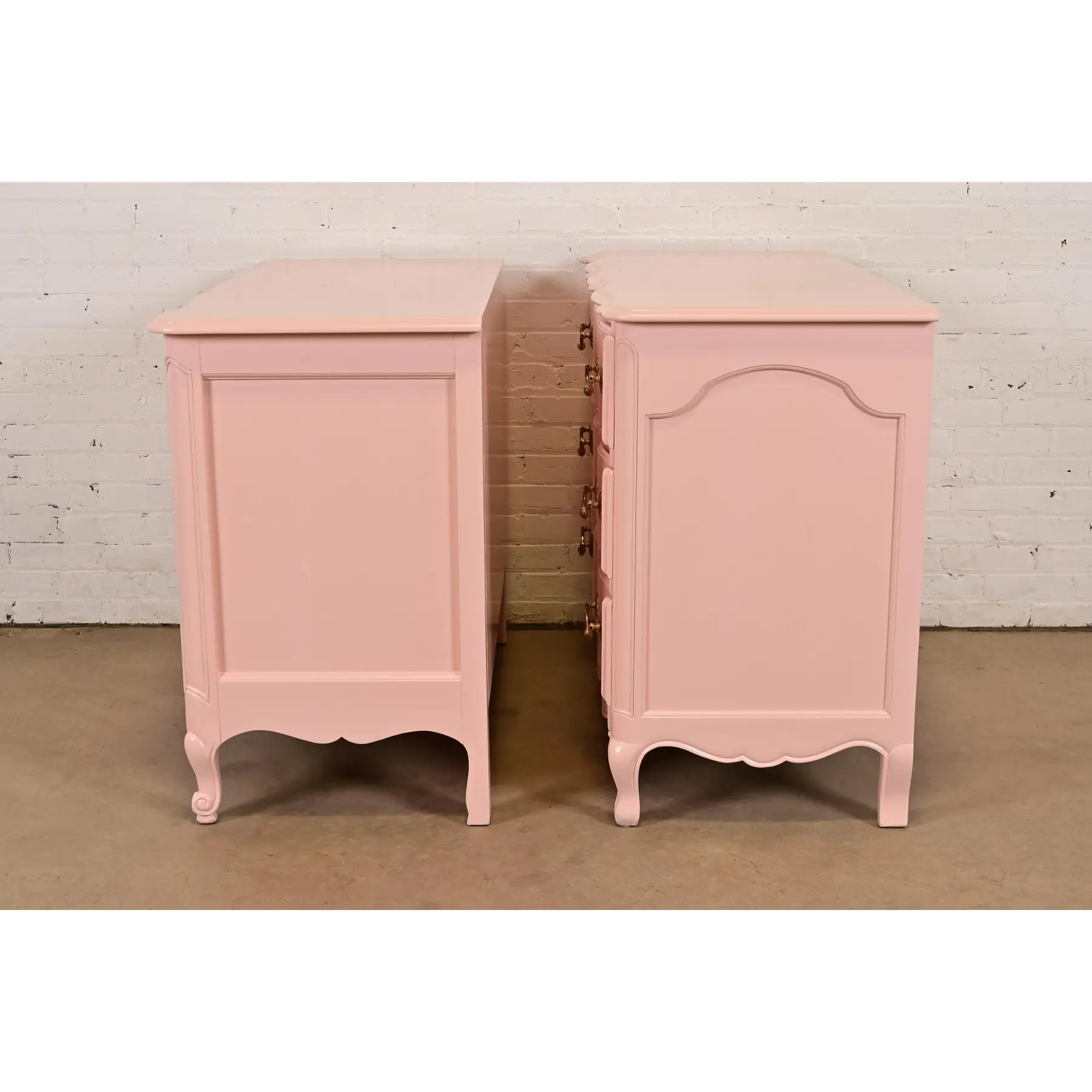 French Provincial Louis XV Pink Lacquered Dresser Chests, Newly Refinished - Image 11