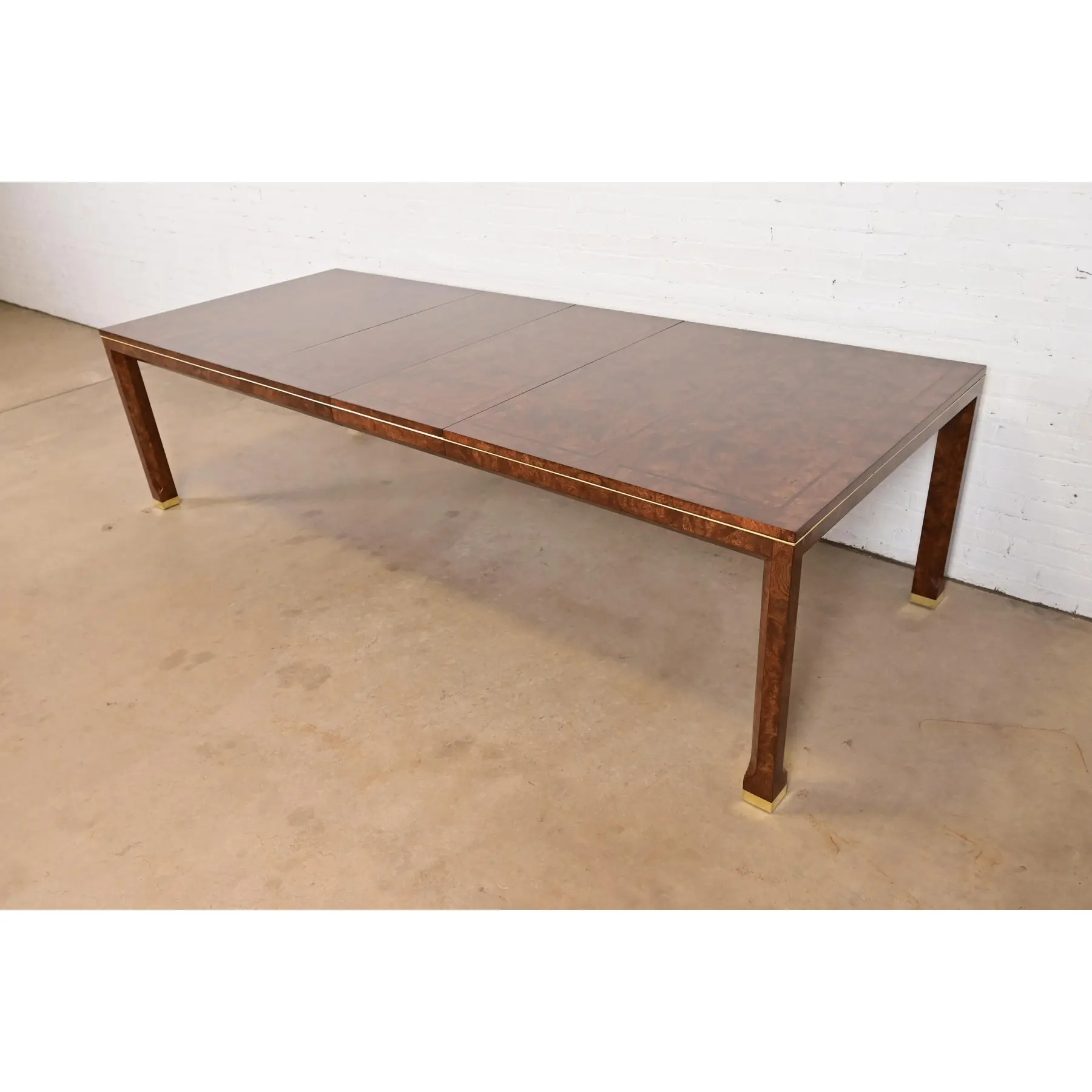 William Doezema for Mastercraft Mid-Century Modern Burl Wood Extension Dining Table, Newly Refinished - Image 5