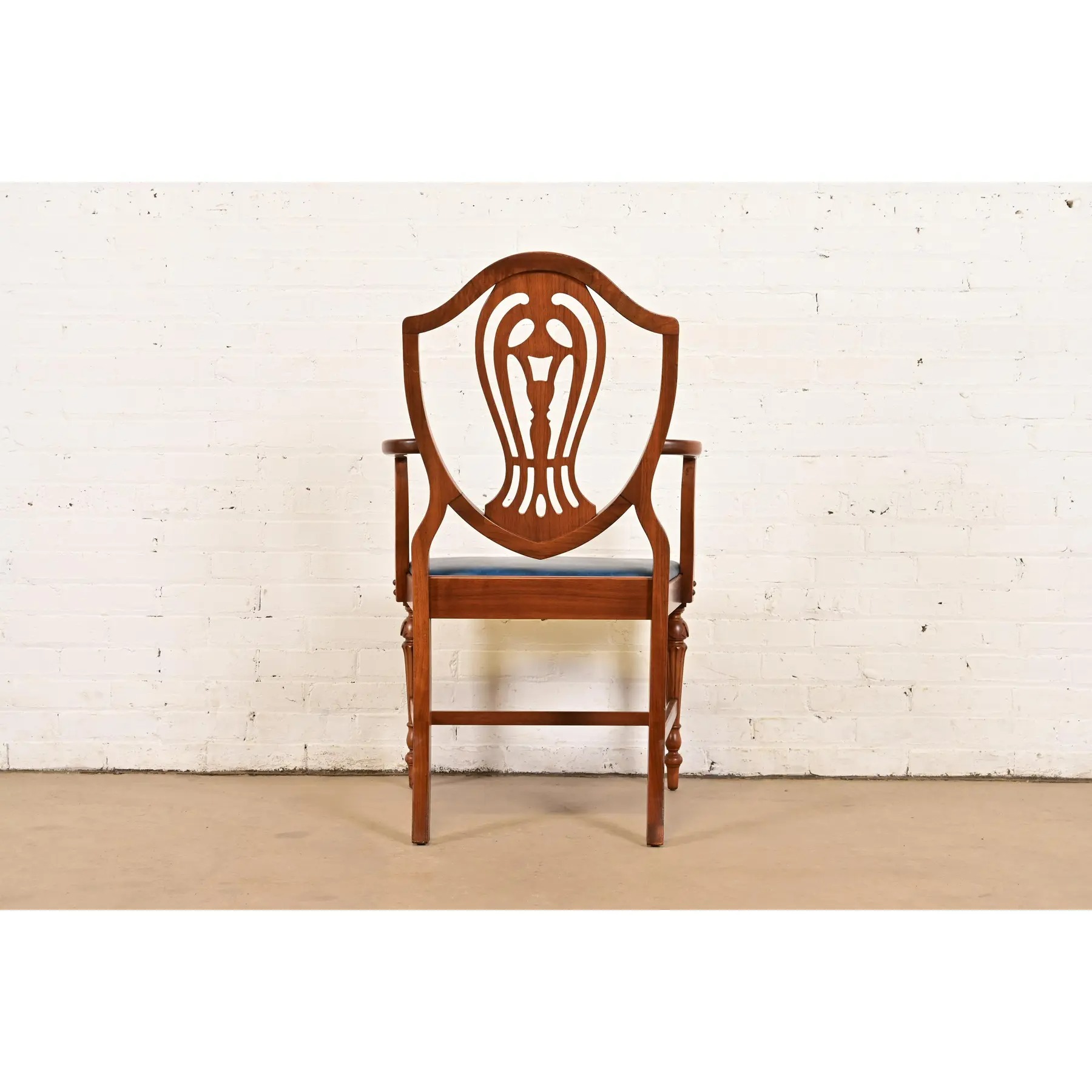 Baker Furniture Style Federal Carved Mahogany Shield Back Dining Chairs, Set of Six - Image 12