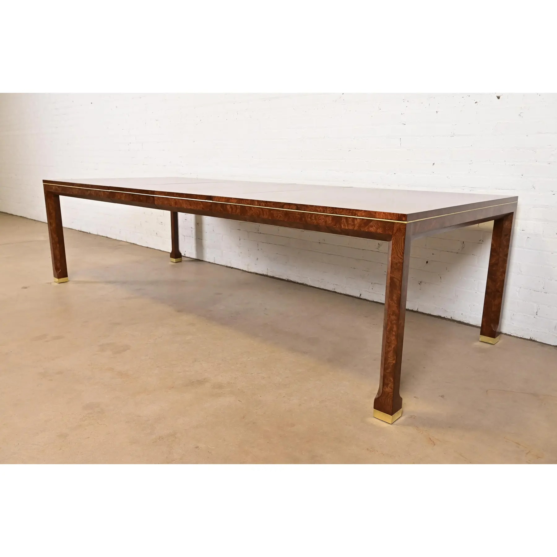 William Doezema for Mastercraft Mid-Century Modern Burl Wood Extension Dining Table, Newly Refinished - Image 6