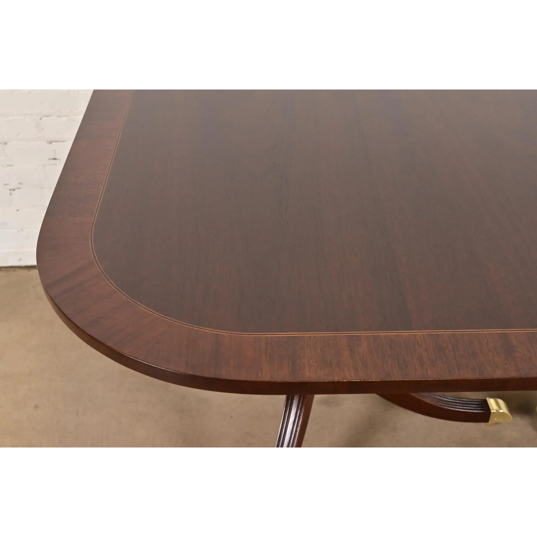 Councill Furniture Georgian Banded Mahogany Double Pedestal Extension Dining Table, Newly Refinished - Image 10