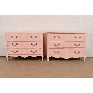 French Provincial Louis XV Pink Lacquered Dresser Chests, Newly Refinished