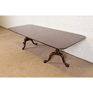 Henkel Harris Georgian Solid Mahogany Double Pedestal Extension Dining Table, Newly Refinished