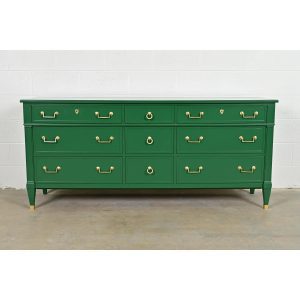 Heritage French Regency Louis XVI Green Lacquered Dresser or Credenza, Newly Refinished