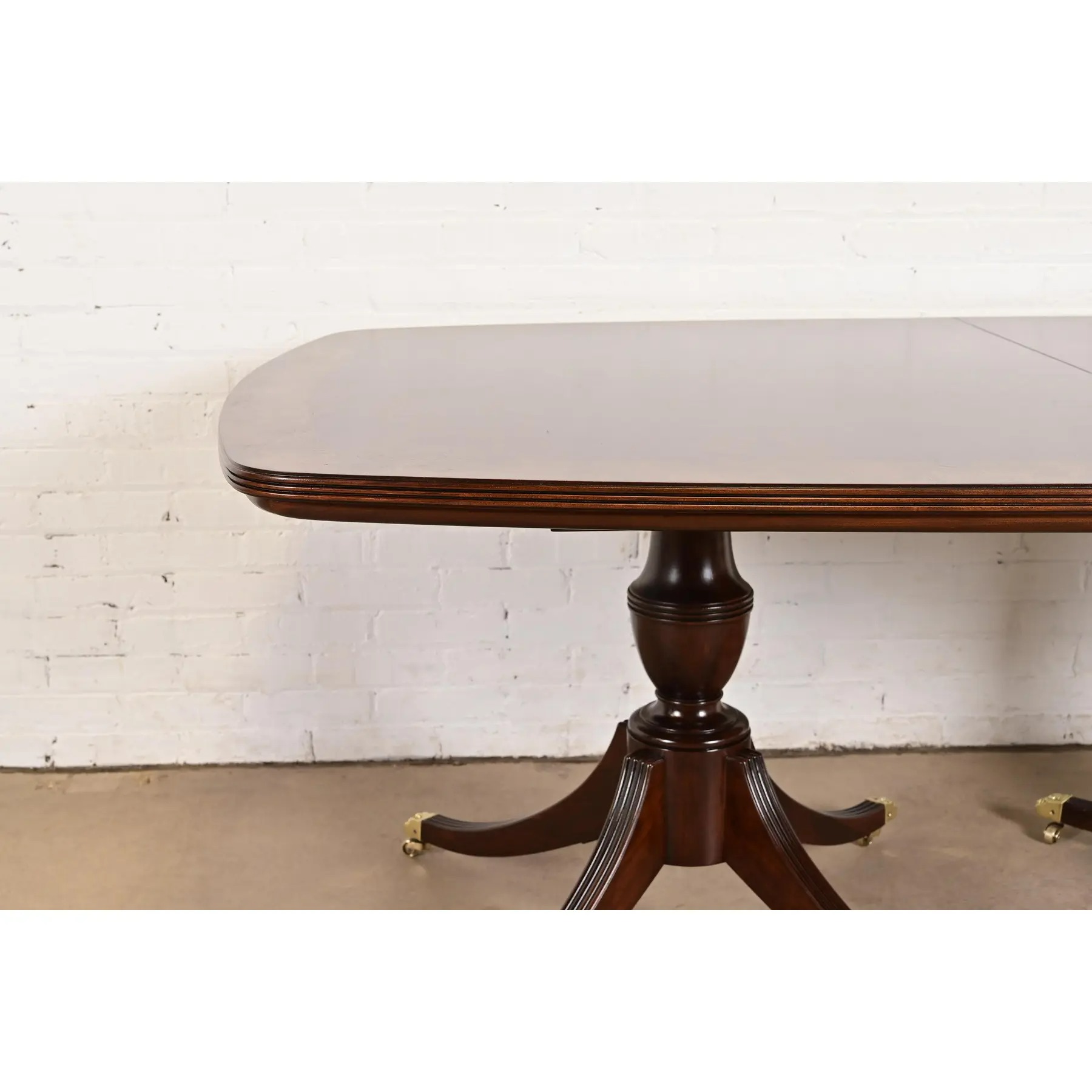 John Widdicomb Georgian Banded Mahogany Double Pedestal Extension Dining Table, Newly Refinished - Image 10