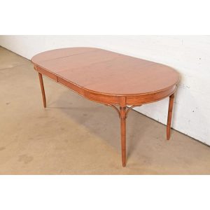 Thomasville Mid-Century Hollywood Regency Chinoiserie Pecan Wood Extension Dining Table, Newly Refinished