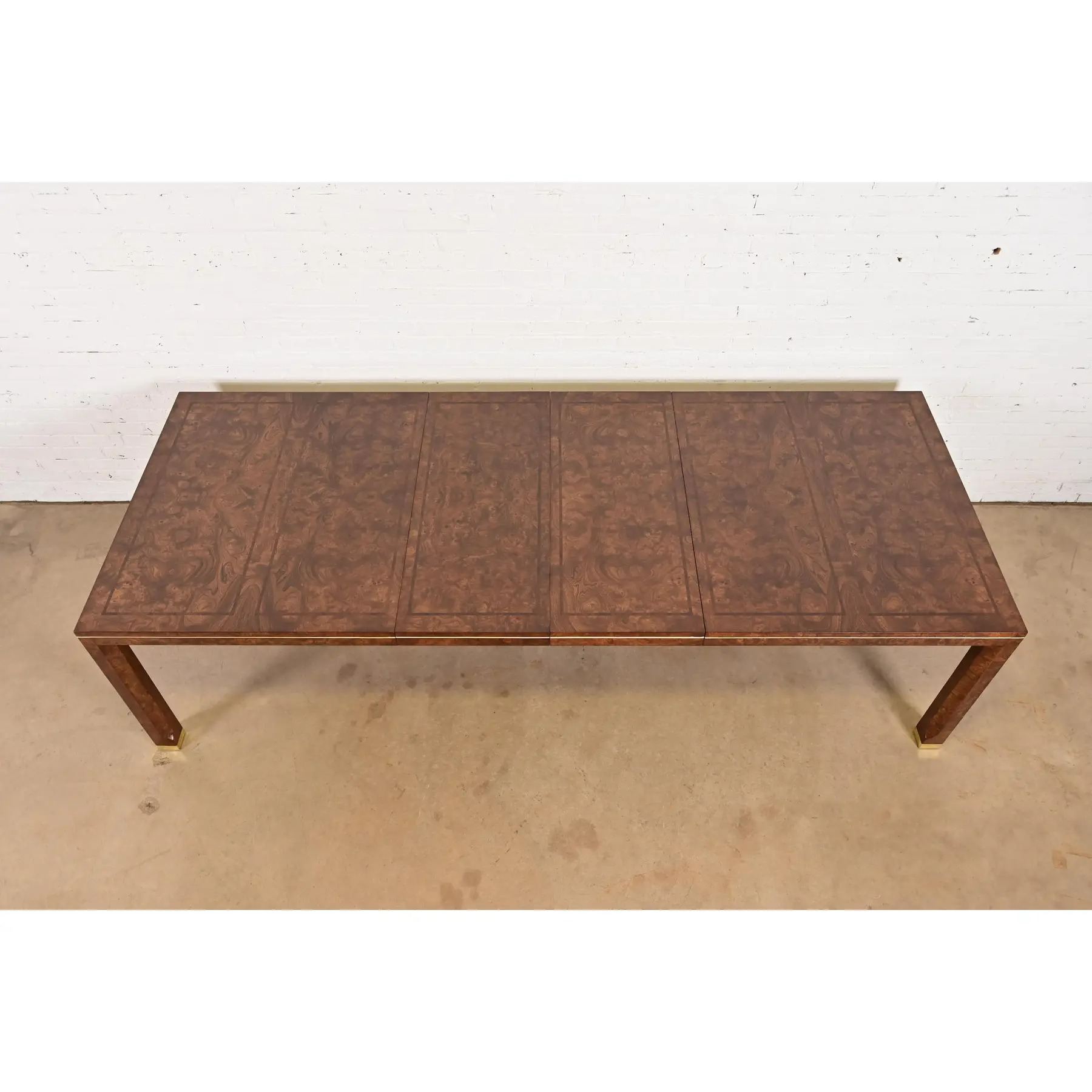 William Doezema for Mastercraft Mid-Century Modern Burl Wood Extension Dining Table, Newly Refinished - Image 7