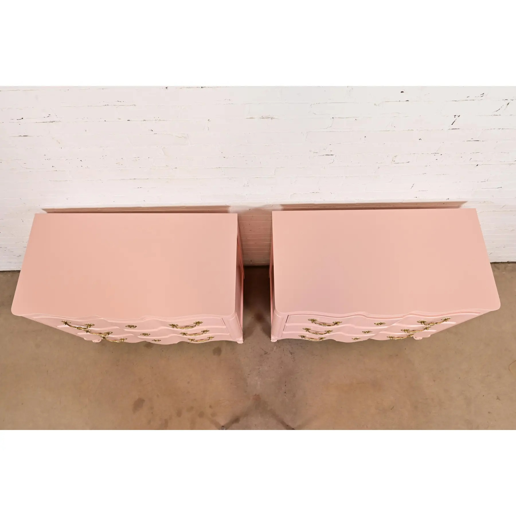 John Widdicomb French Provincial Louis XV Pink Lacquered Commodes or Chests of Drawers, Newly Refinished - Image 11