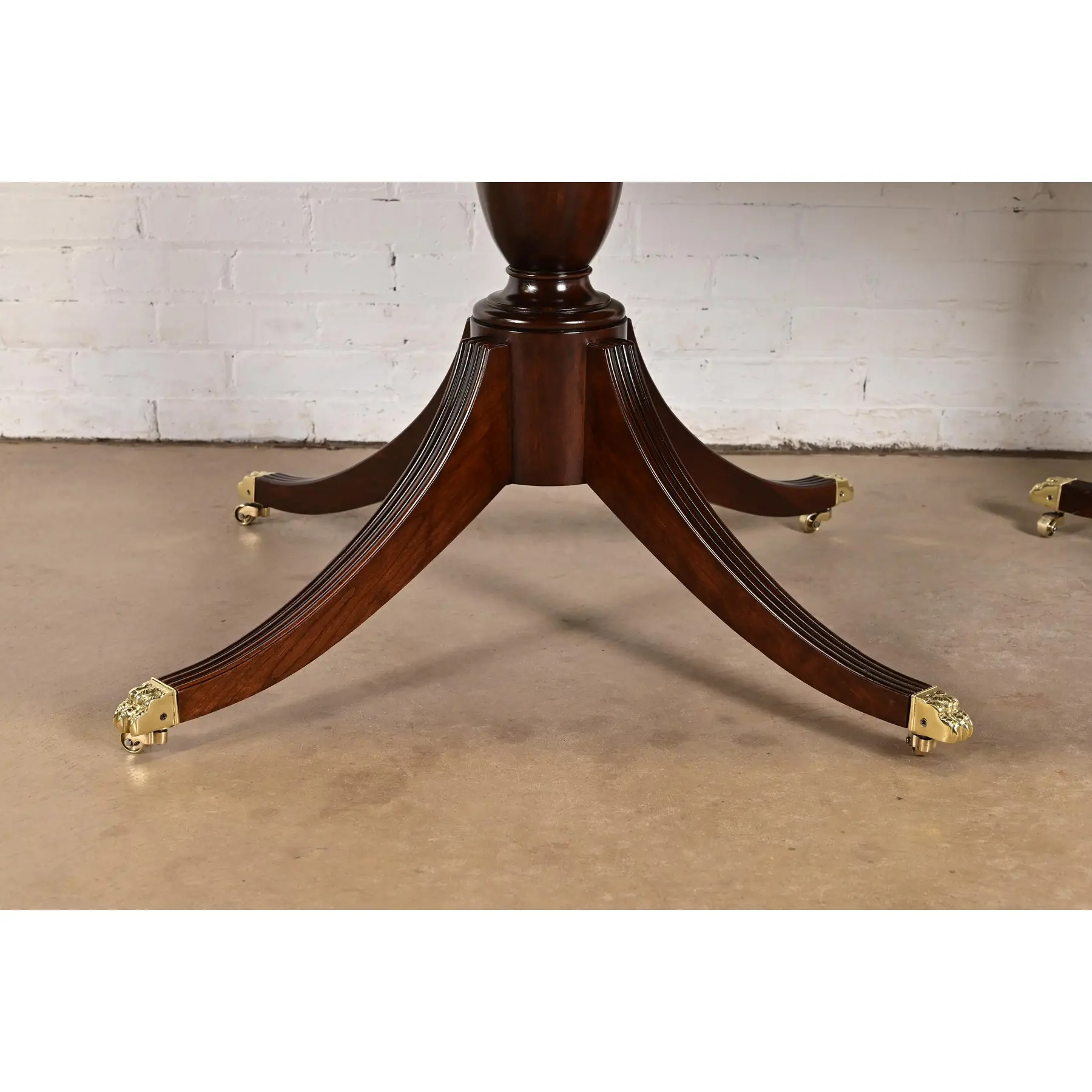 John Widdicomb Georgian Banded Mahogany Double Pedestal Extension Dining Table, Newly Refinished - Image 11