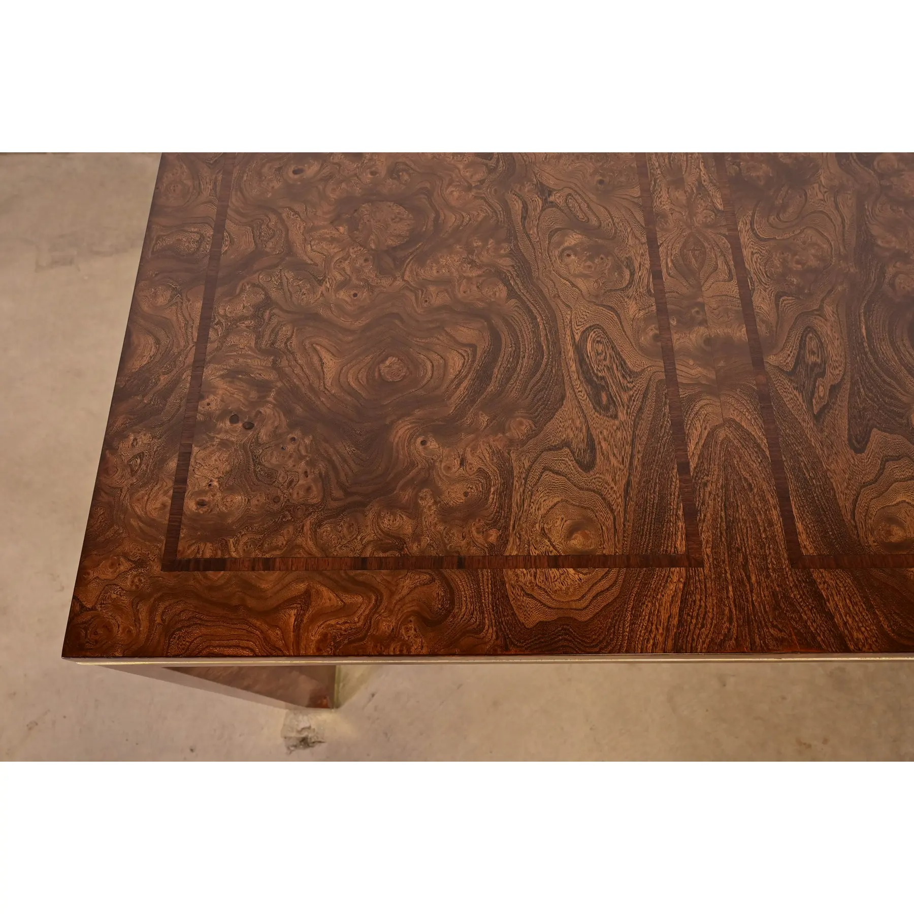 William Doezema for Mastercraft Mid-Century Modern Burl Wood Extension Dining Table, Newly Refinished - Image 12