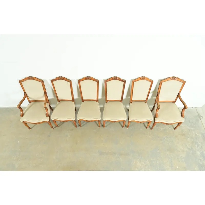 Baker Furniture Style French Regency Louis XVI Carved Walnut Dining Chairs, Set of Six - Image 5