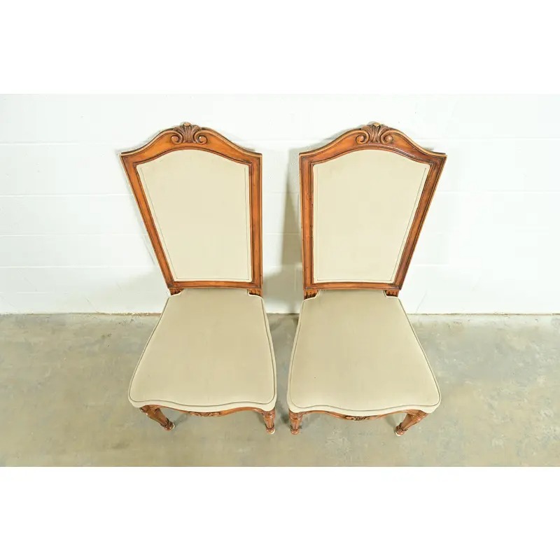 Baker Furniture Style French Regency Louis XVI Carved Walnut Side Chairs or Dining Chairs, Pair - Image 5