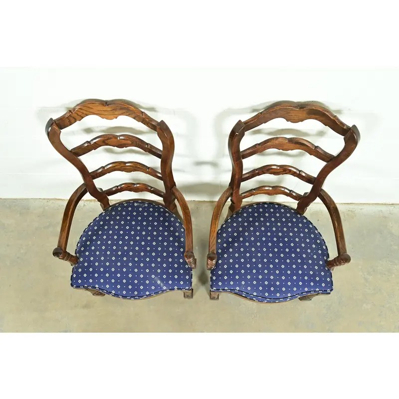 Century Furniture French Country Carved Solid Oak Ladder Back Armchairs, Pair - Image 5