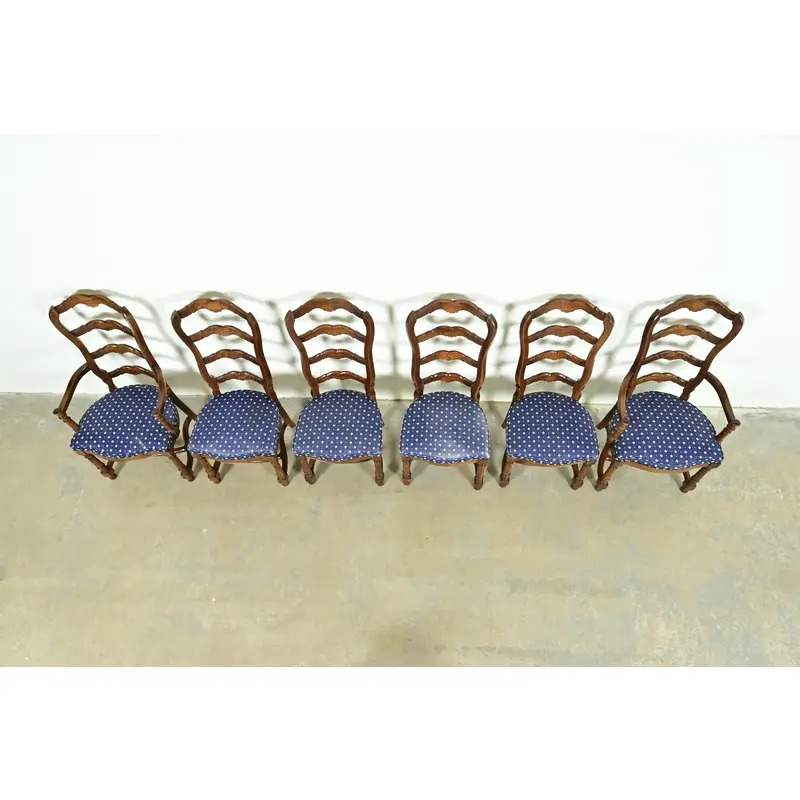 Century Furniture French Country Carved Solid Oak Ladder Back Dining Chairs, Set of Six - Image 5