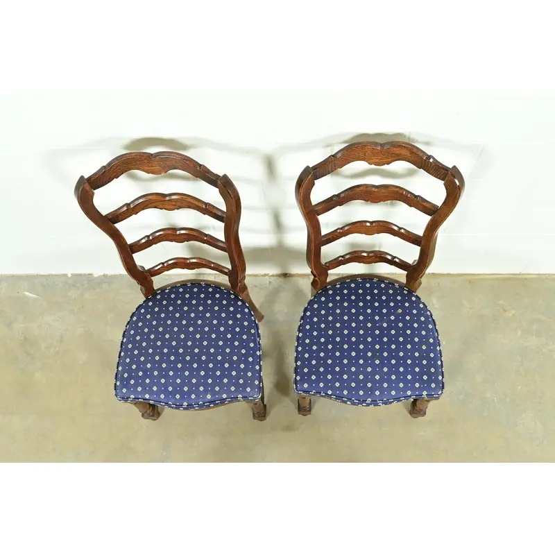 Century Furniture French Country Carved Solid Oak Ladder Back Side Chairs or Dining Chairs, Pair - Image 5
