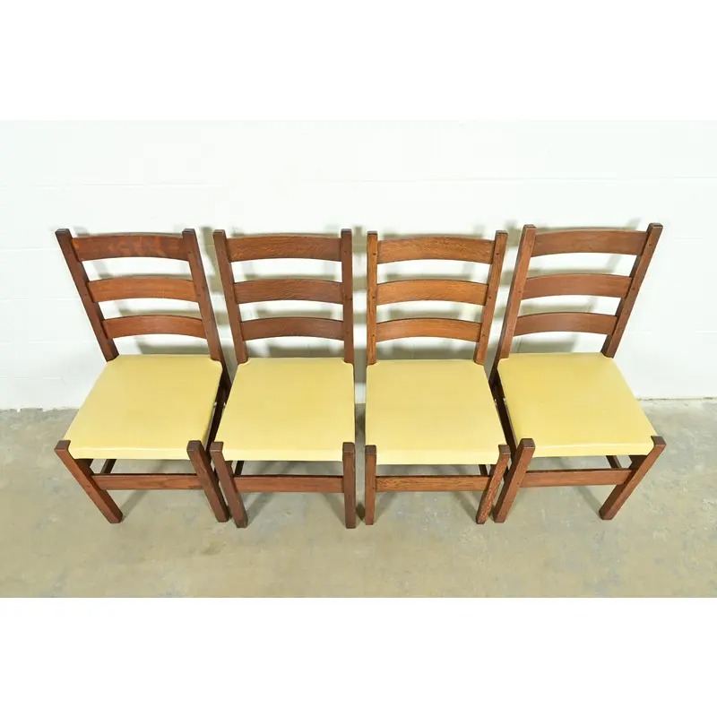 Gustav Stickley Antique Mission Oak Arts & Crafts Ladder Back Dining Chairs, Set of Four - Image 5