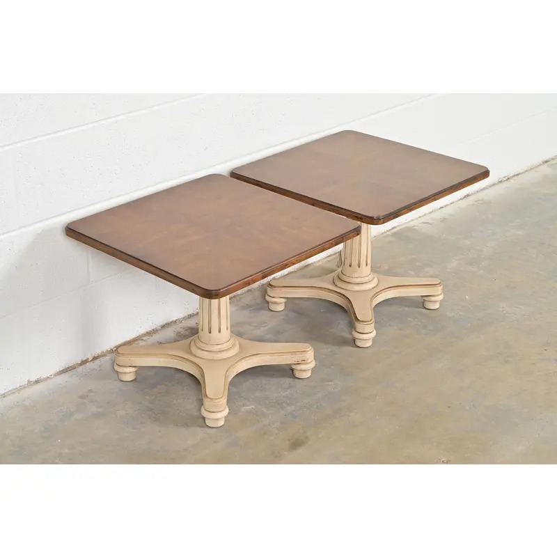 Heritage Furniture Regency Walnut Pedestal Tea Tables or Occasional Side Tables, Pair - Image 5