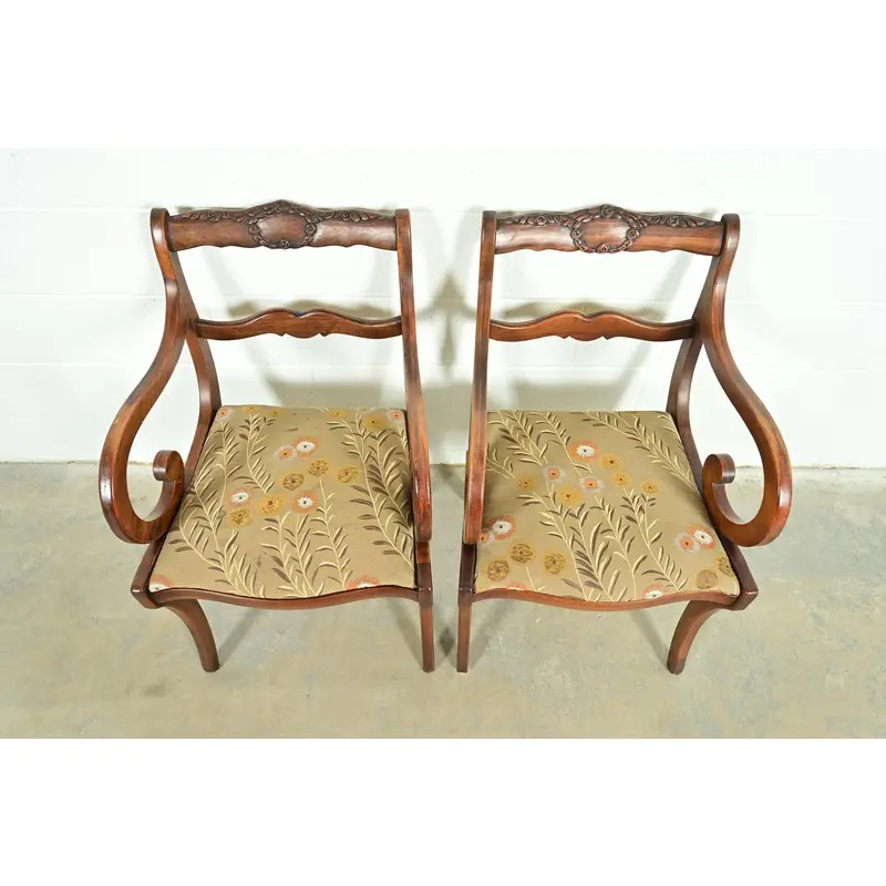 Kindel Furniture Style Regency Carved Solid Mahogany Armchairs, Pair - Image 5