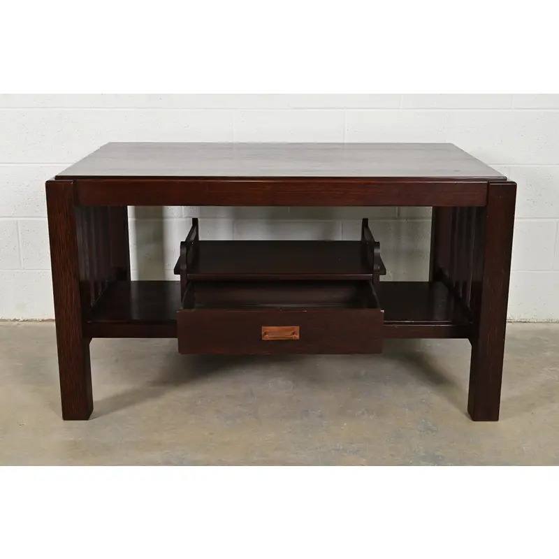 Limbert Style Antique Mission Oak Arts & Crafts Desk or Library Table, Circa 1910 - Image 5