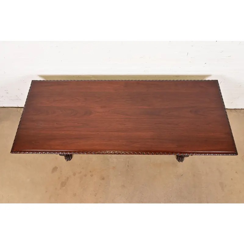 R. J. Horner Style Antique Italian Renaissance Carved Walnut Desk or Library Table With Lion Paw Feet, Circa 1890s - Image 5