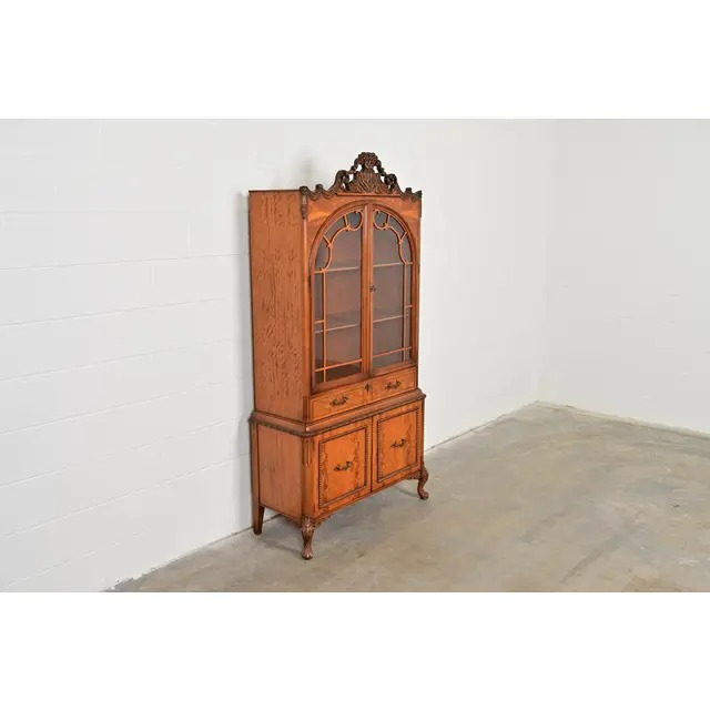 Romweber French Provincial Louis XV Burl Wood Breakfront Bookcase Cabinet, Circa 1920s - Image 3