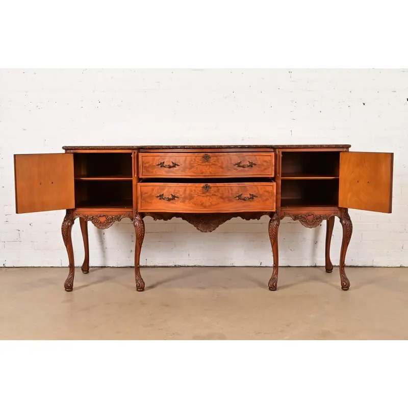 Romweber French Provincial Louis XV Burl Wood Sideboard or Bar Cabinet, Circa 1920s - Image 5