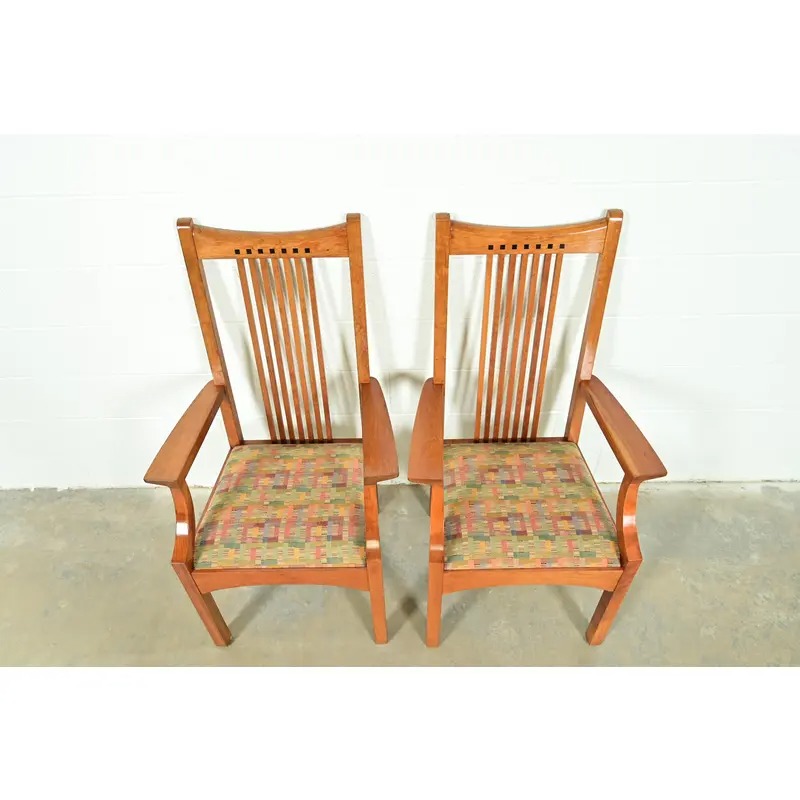 Stickley Arts & Crafts Cherry Wood High Back Spindle Armchairs, Pair - Image 5