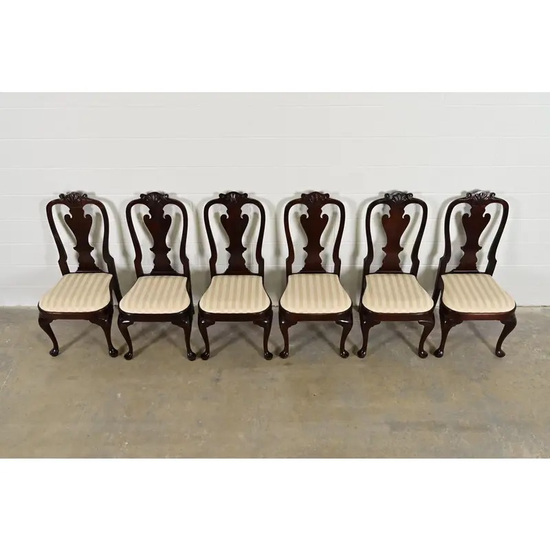 Stickley Queen Anne Carved Solid Mahogany Dining Chairs, Set of Six - Image 5